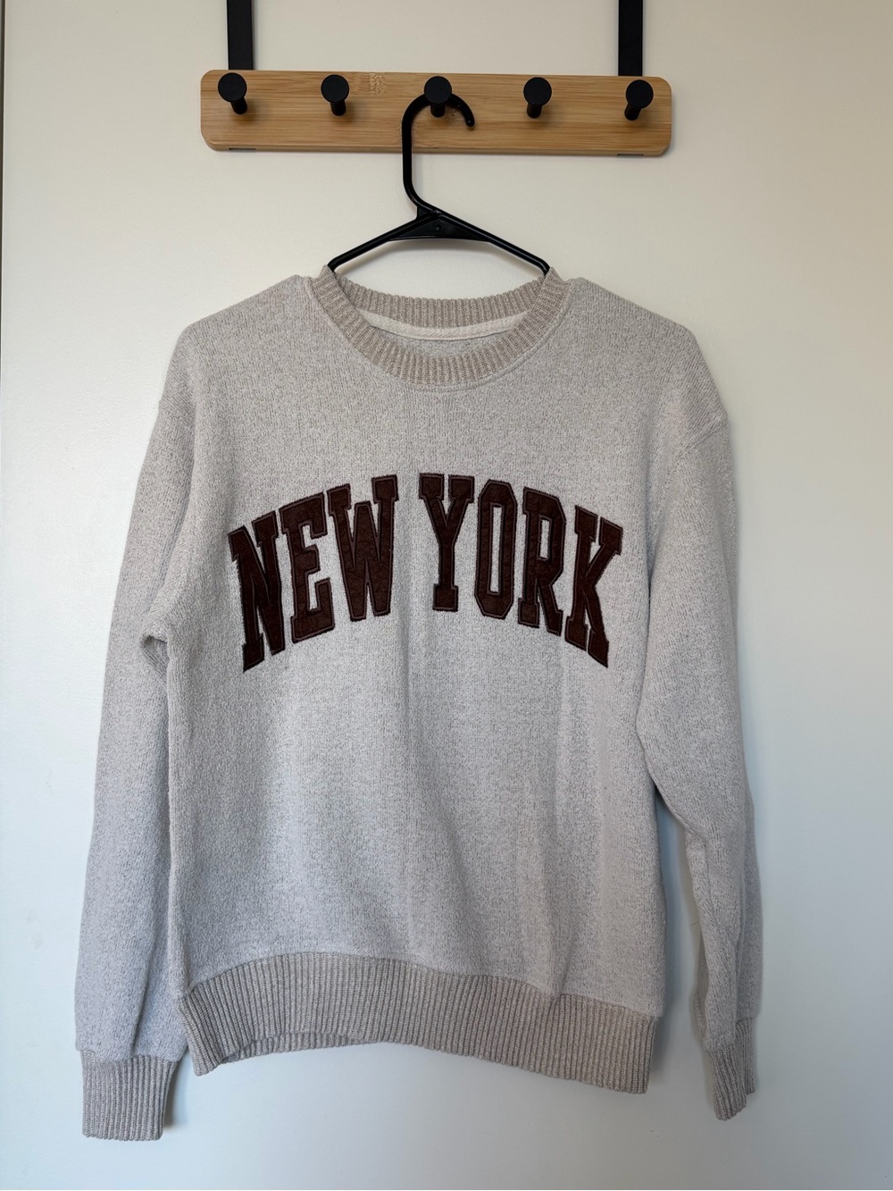 Beige 'New York' Crewneck Sweater